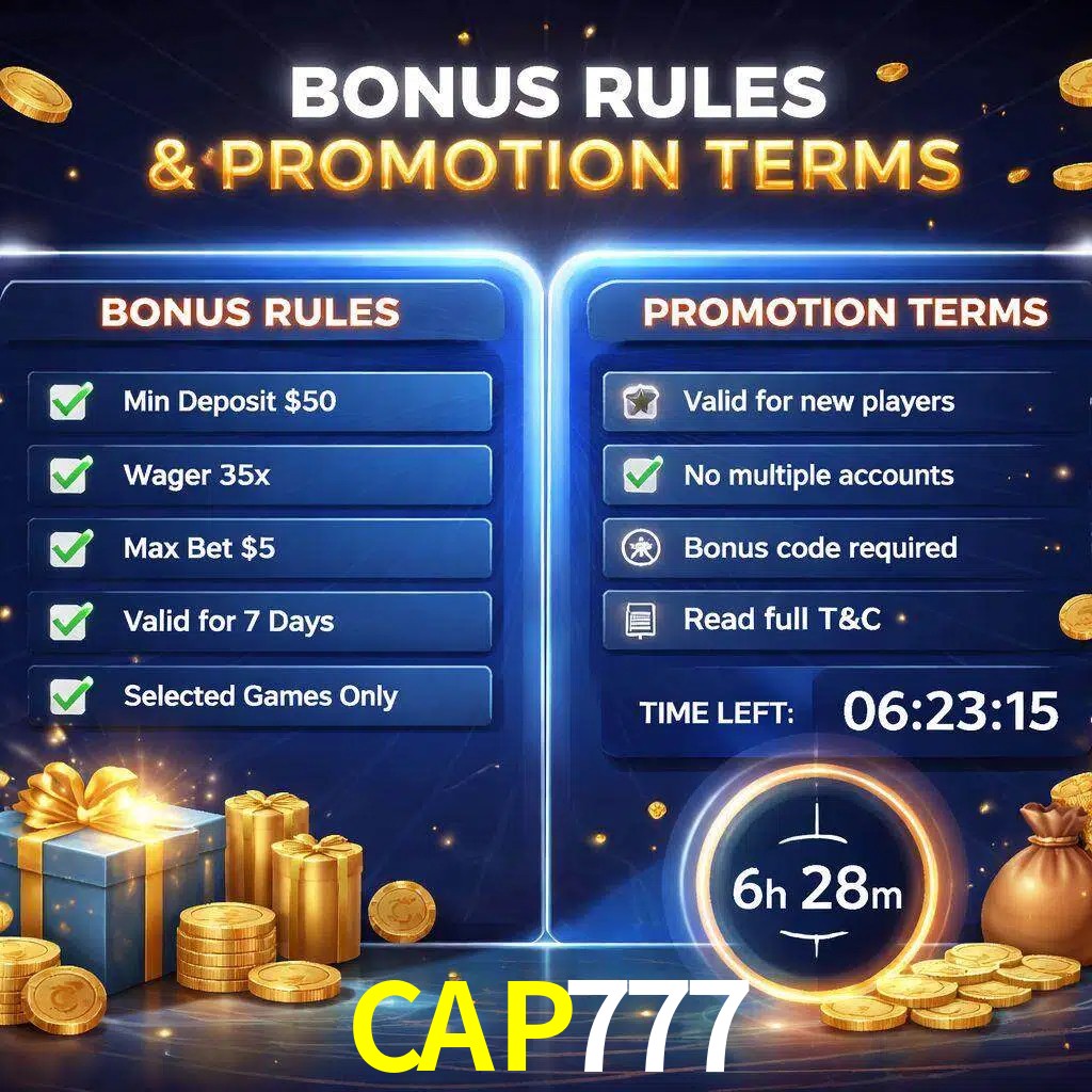 Reglas de promoción CAP777 y condiciones de bonos explicadas visualmente