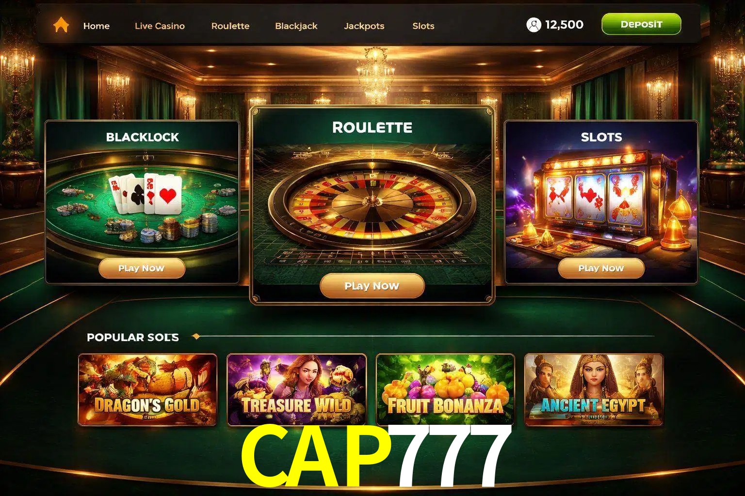 Vista de la plataforma CAP777 Casino mostrando categorías organizadas de juegos en línea